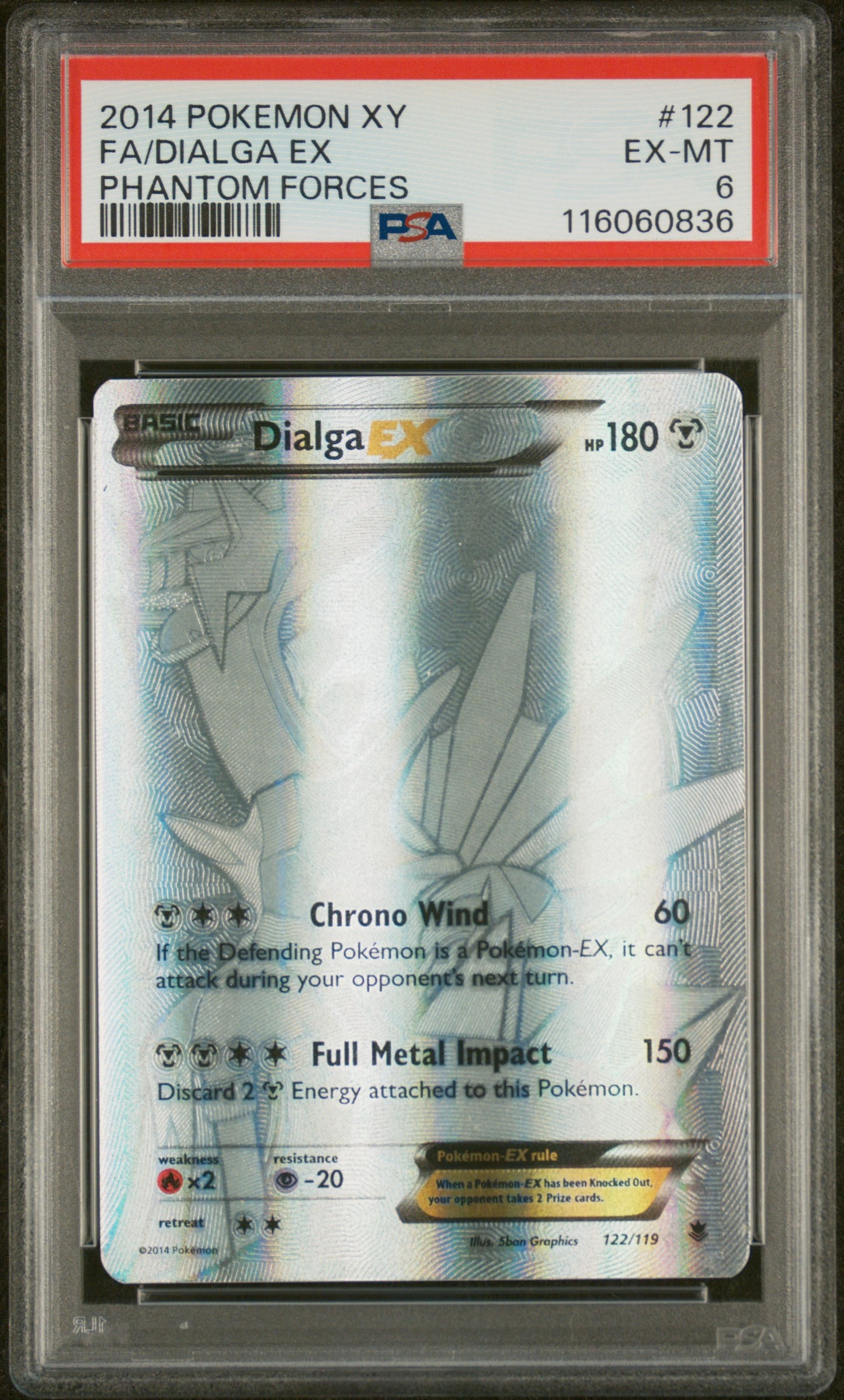 PSA 6 Dialga EX (122 Secret Rare) Phantom Forces 2014