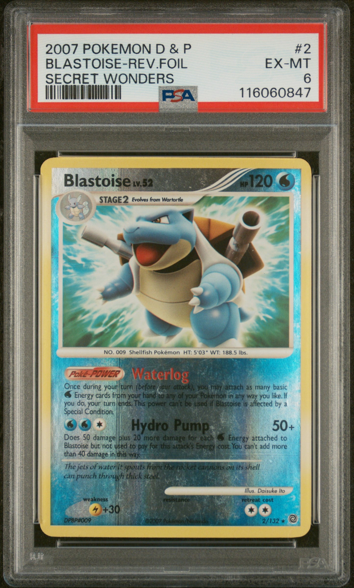 PSA 6 Blastoise 2/132 (Reverse Holo) Secret Wonders 2007