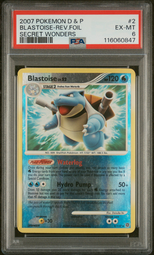 PSA 6 Blastoise 2/132 (Reverse Holo) Secret Wonders 2007