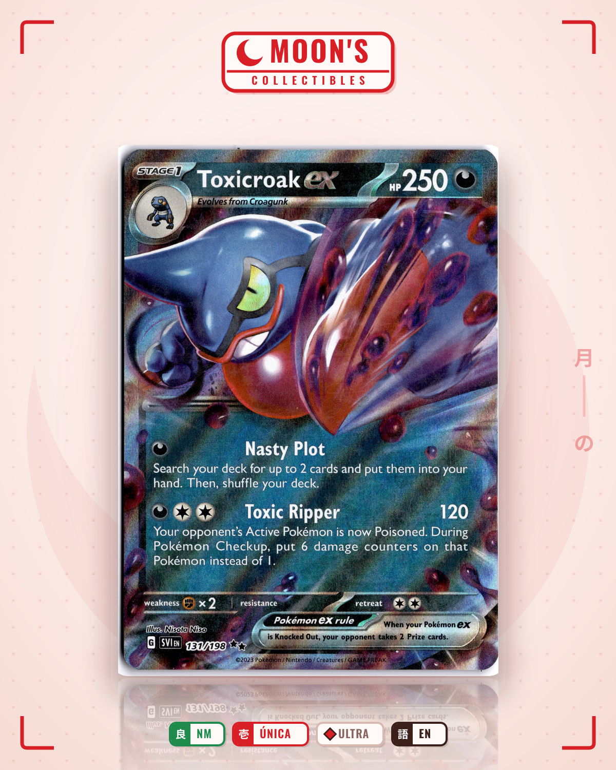 Carta Pokémon Toxicroak ex · Scarlet & Violet #131/198 (NM) — pieza única en Moon's Collectibles México