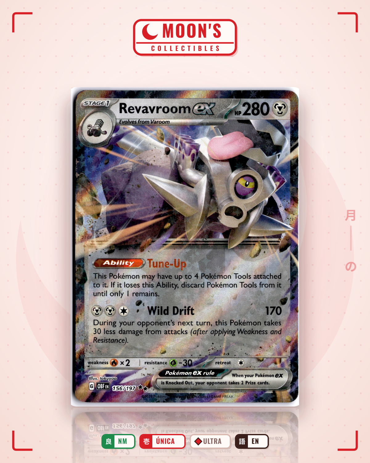 Carta Pokémon Revavroom ex · Obsidian Flames #156/197 (NM) — pieza única en Moon's Collectibles México