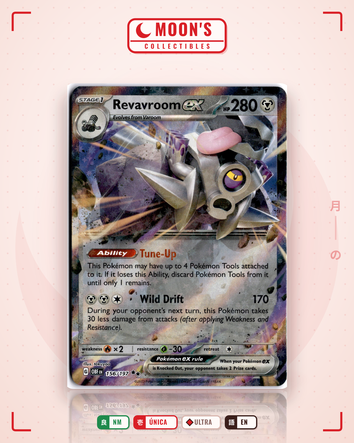 Carta Pokémon Revavroom ex · Obsidian Flames #156/197 (NM) — pieza única en Moon's Collectibles México
