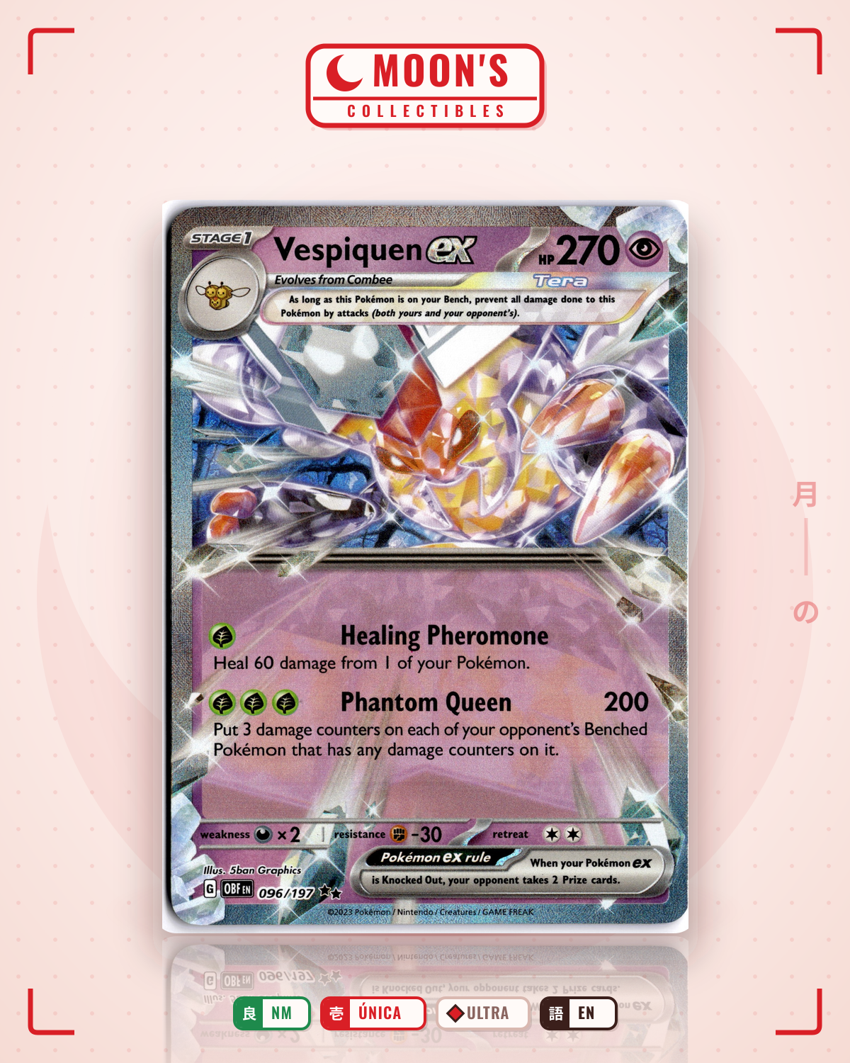 Carta Pokémon Vespiquen ex · Obsidian Flames #096/197 (NM) — pieza única en Moon's Collectibles México