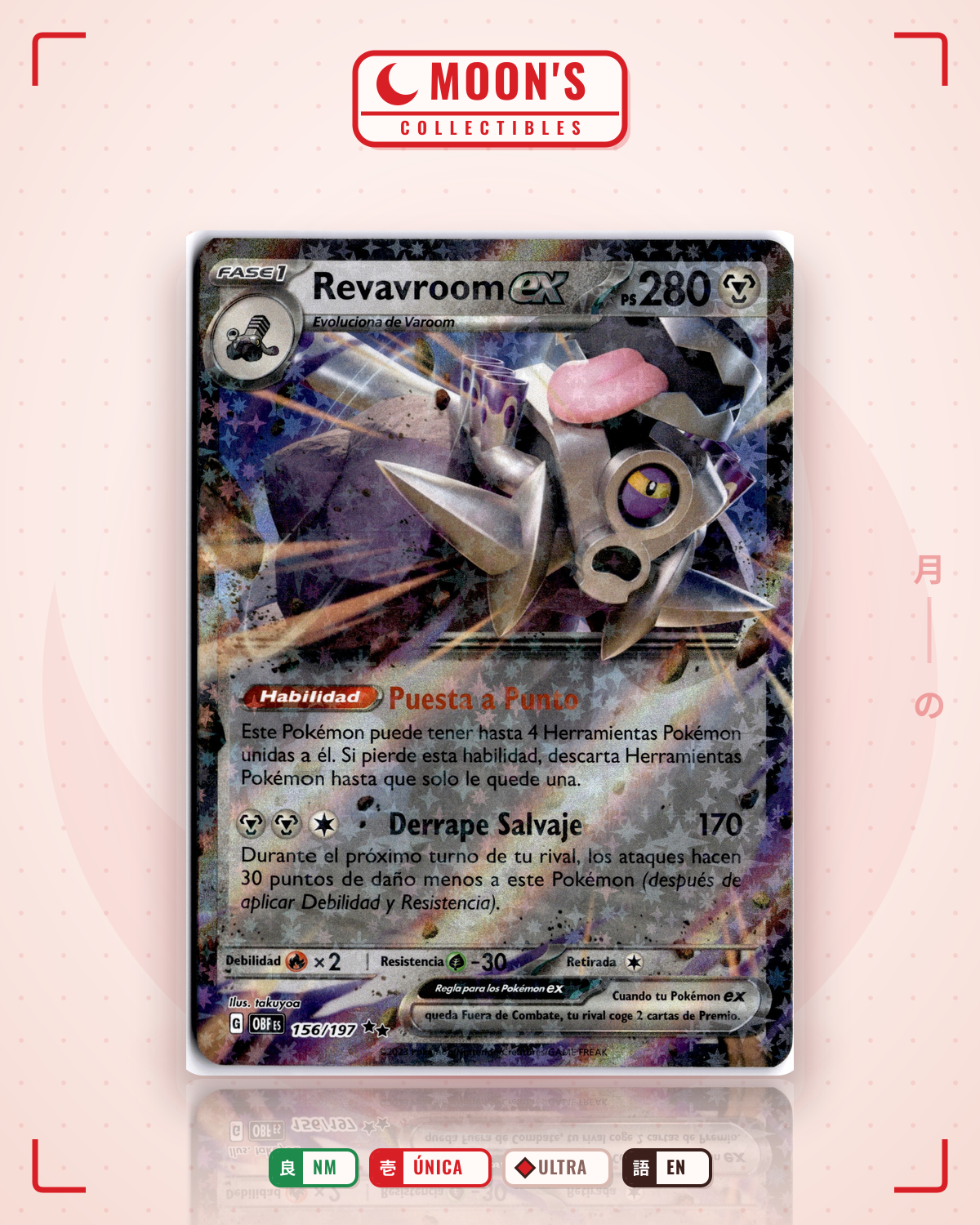 Carta Pokémon Revavroom ex Español · Obsidian Flames #156/197 (NM) — pieza única en Moon's Collectibles México