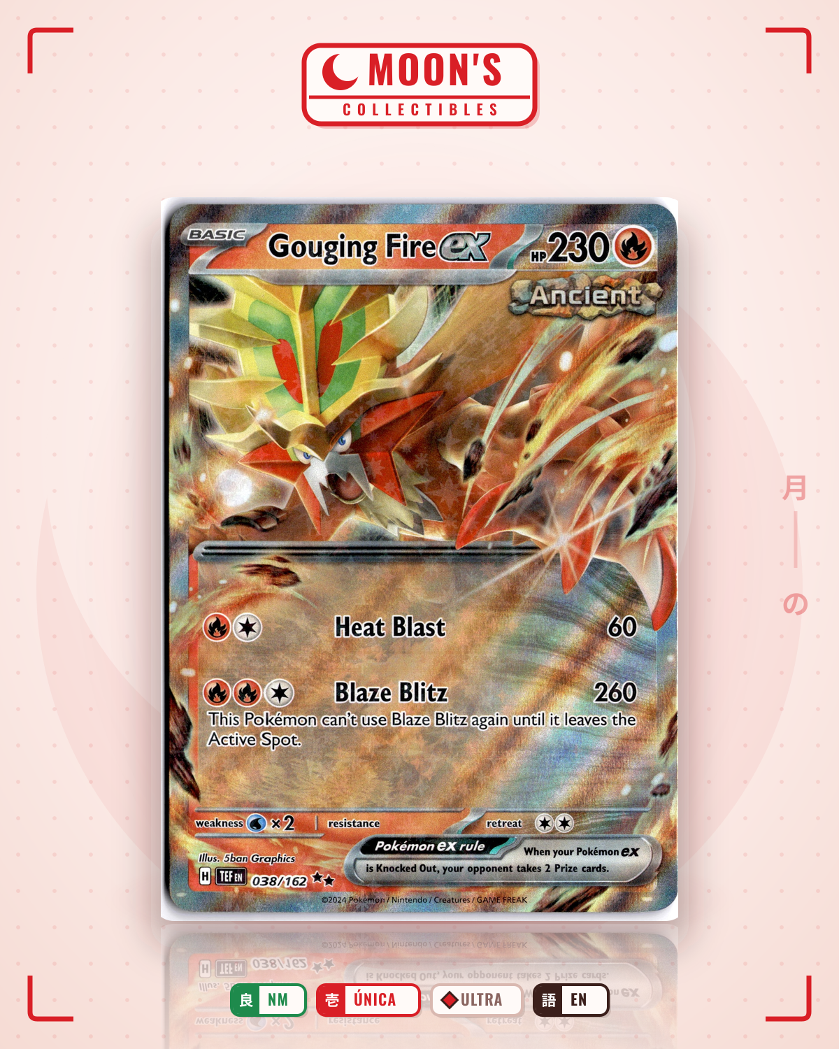 Carta Pokémon Gouging Fire ex · Temporal Forces #038/162 (NM) — pieza única en Moon's Collectibles México