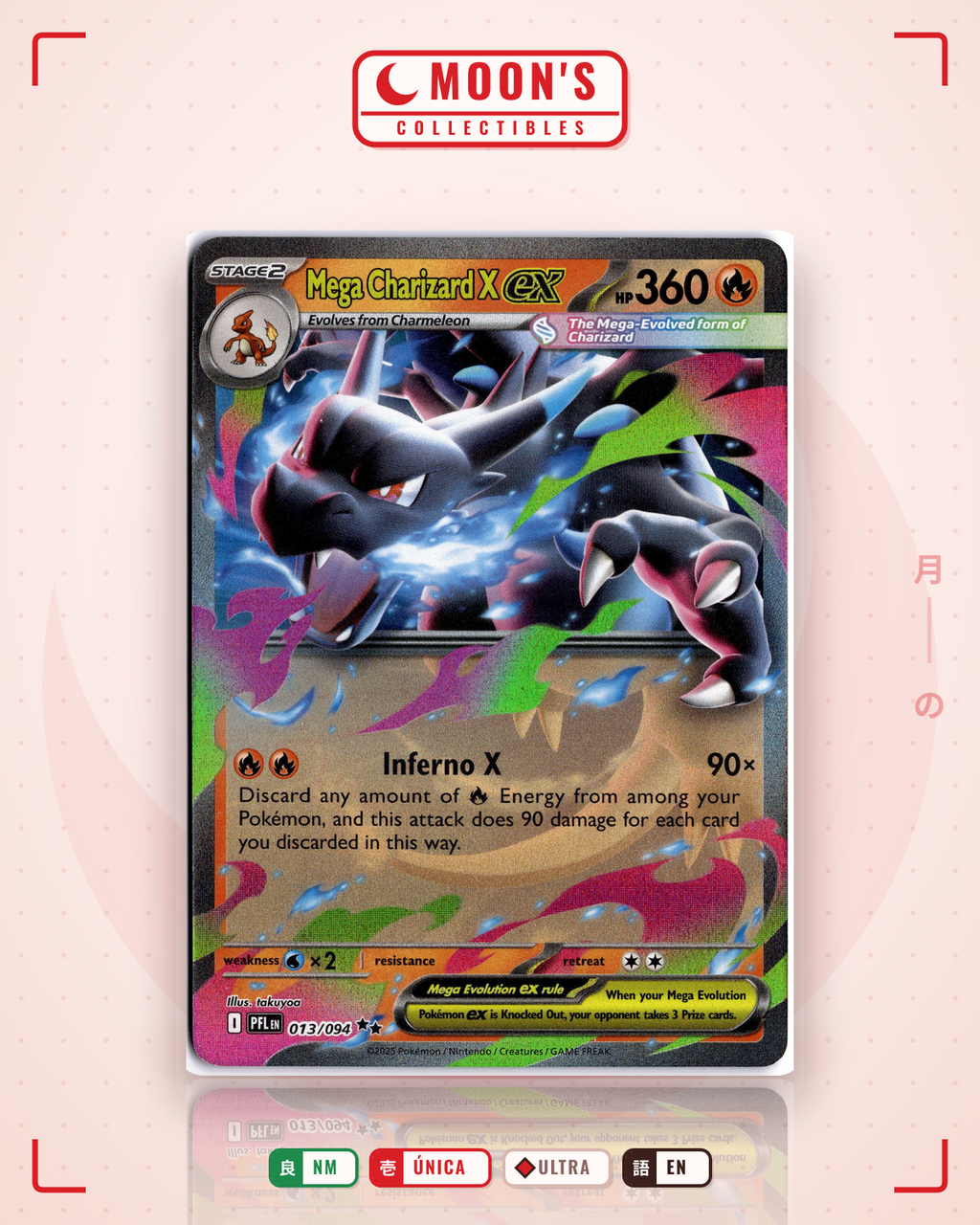 Carta Pokémon Mega Charizard X ex · Phantasmal Flames #013/094 (NM) — pieza única en Moon's Collectibles México