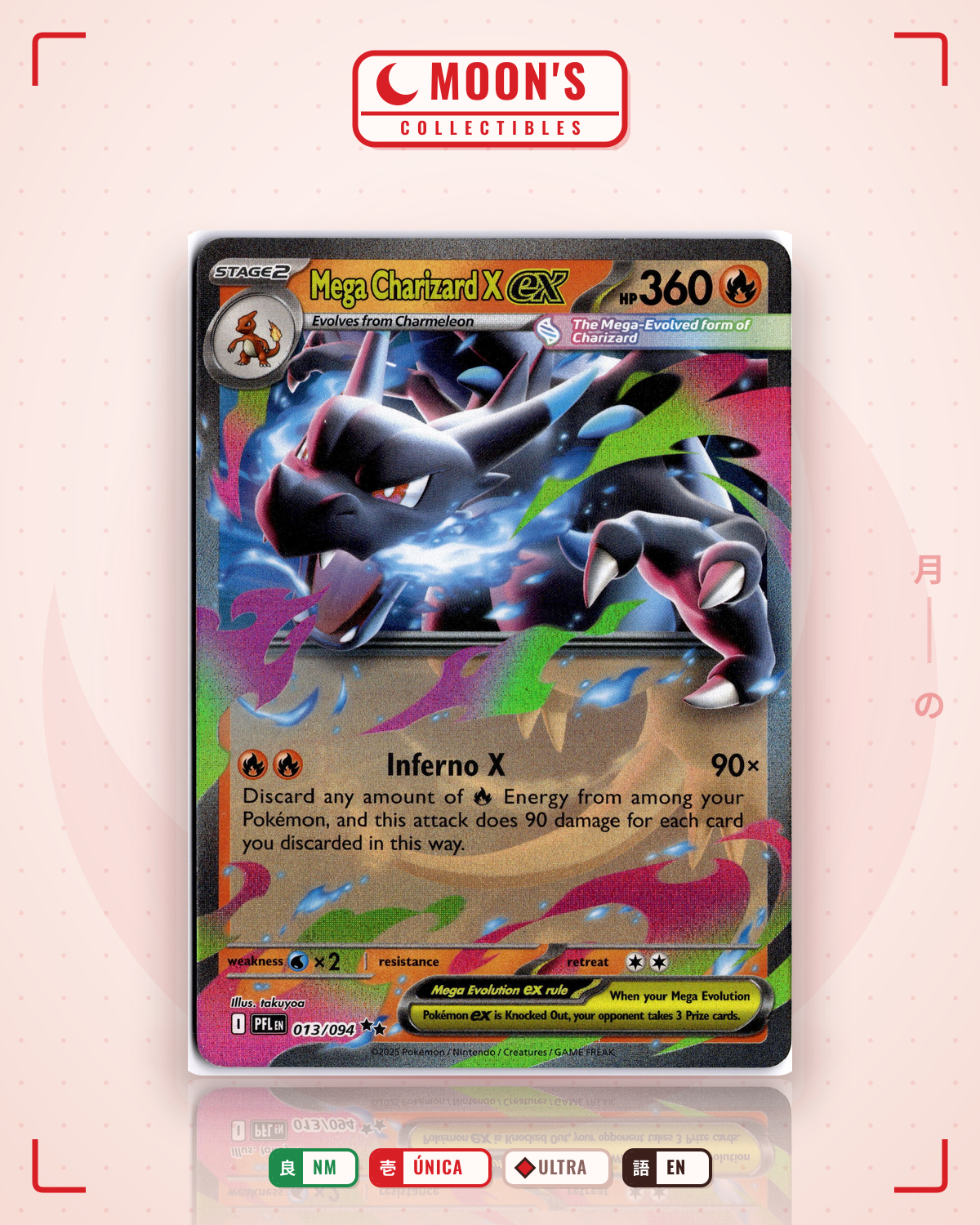Carta Pokémon Mega Charizard X ex · Phantasmal Flames #013/094 (NM) — pieza única en Moon's Collectibles México