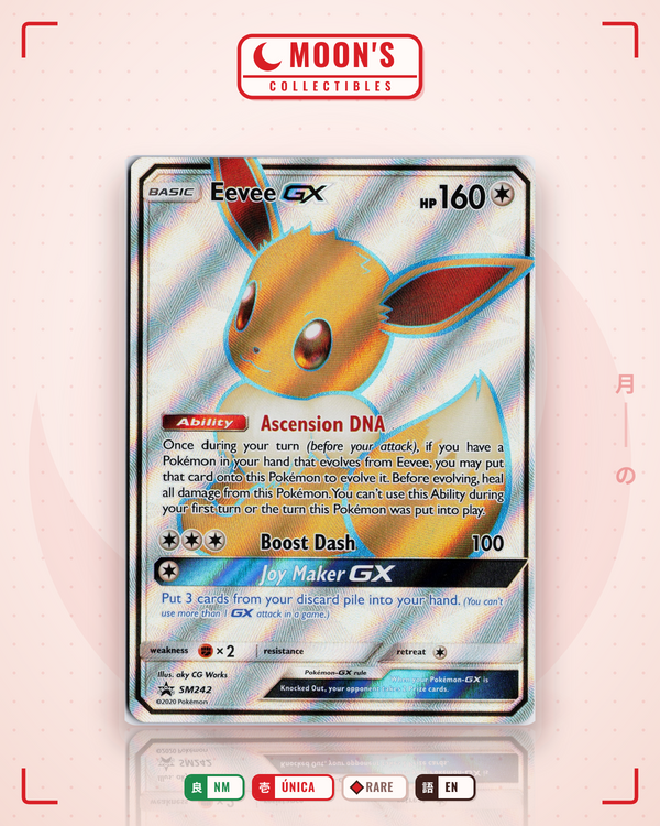 Carta Pokémon Eevee-GX · SM Black Star Promos #SM242 (NM) — pieza única en Moon's Collectibles México