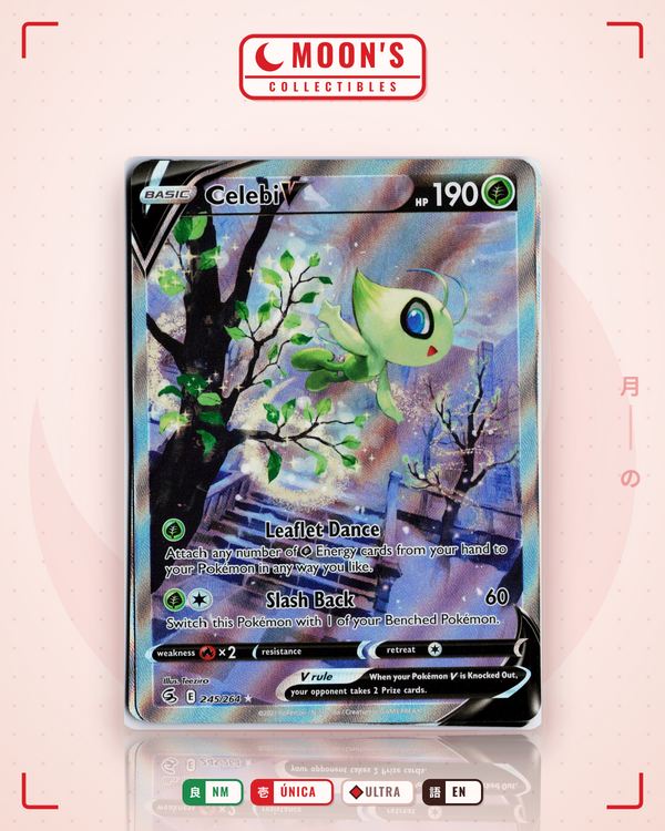 Carta Pokémon Celebi V · Fusion Strike #245/264 (NM) — pieza única en Moon's Collectibles México