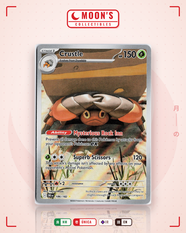 Carta Pokémon Crustle · Destined Rivals #186/182 (NM) — pieza única en Moon's Collectibles México