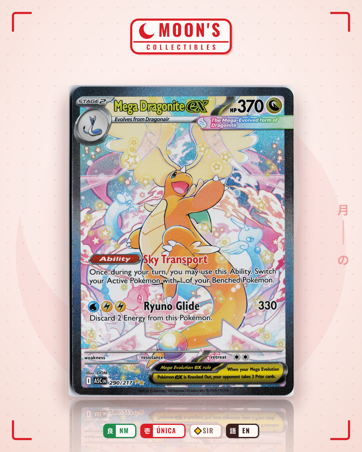 Carta Pokémon Mega Dragonite ex · Ascended Heroes #290/217 (NM) — pieza única en Moon's Collectibles México
