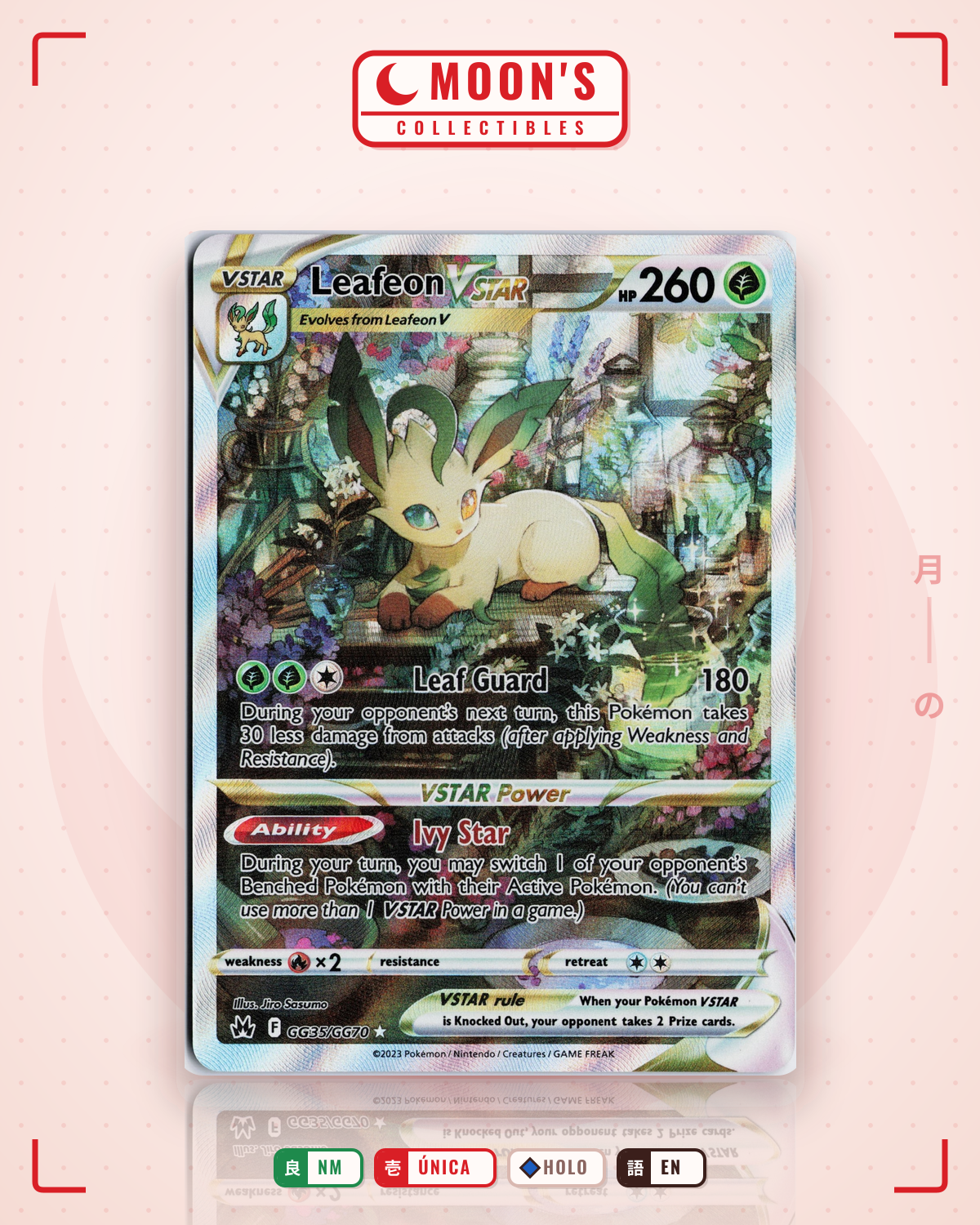 Carta Pokémon Leafeon VSTAR · Crown Zenith Galarian Gallery #GG35/GG70 (NM) — pieza única en Moon's Collectibles México