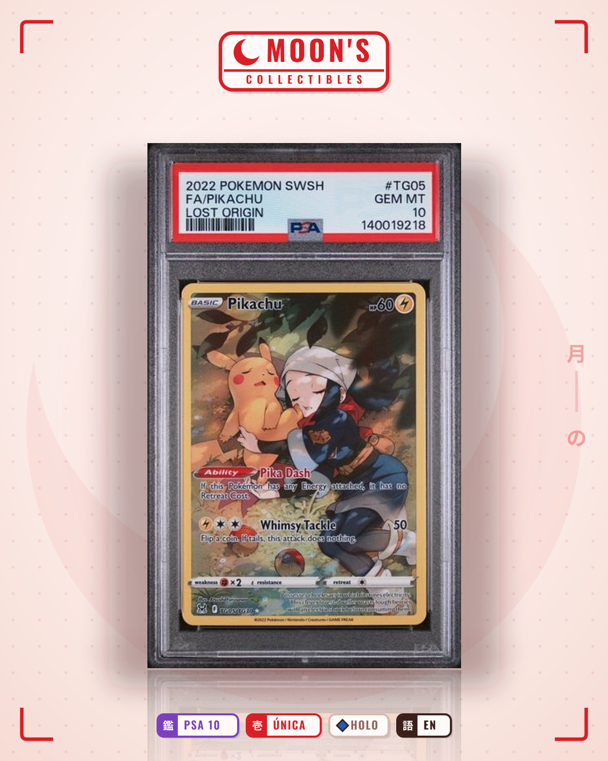 Carta Pokémon Pikachu · Lost Origin Trainer Gallery #TG05/TG30 (PSA 10) — pieza única en Moon's Collectibles México