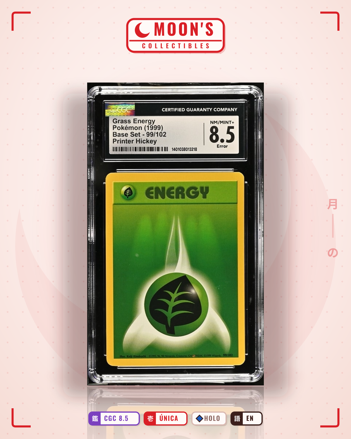 Carta Pokémon Print Error Print Hickey Grass Energy · Emerald #101/106 (CGC 8.5) — pieza única en Moon's Collectibles México