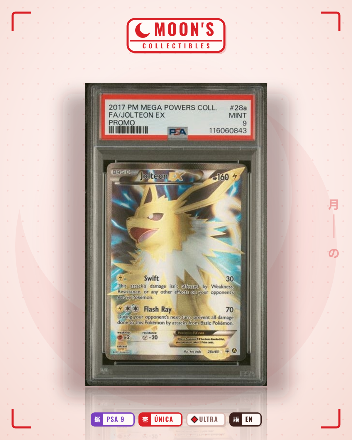 Carta Pokémon Jolteon-EX · Generations #28a/83 (PSA 9) — pieza única en Moon's Collectibles México