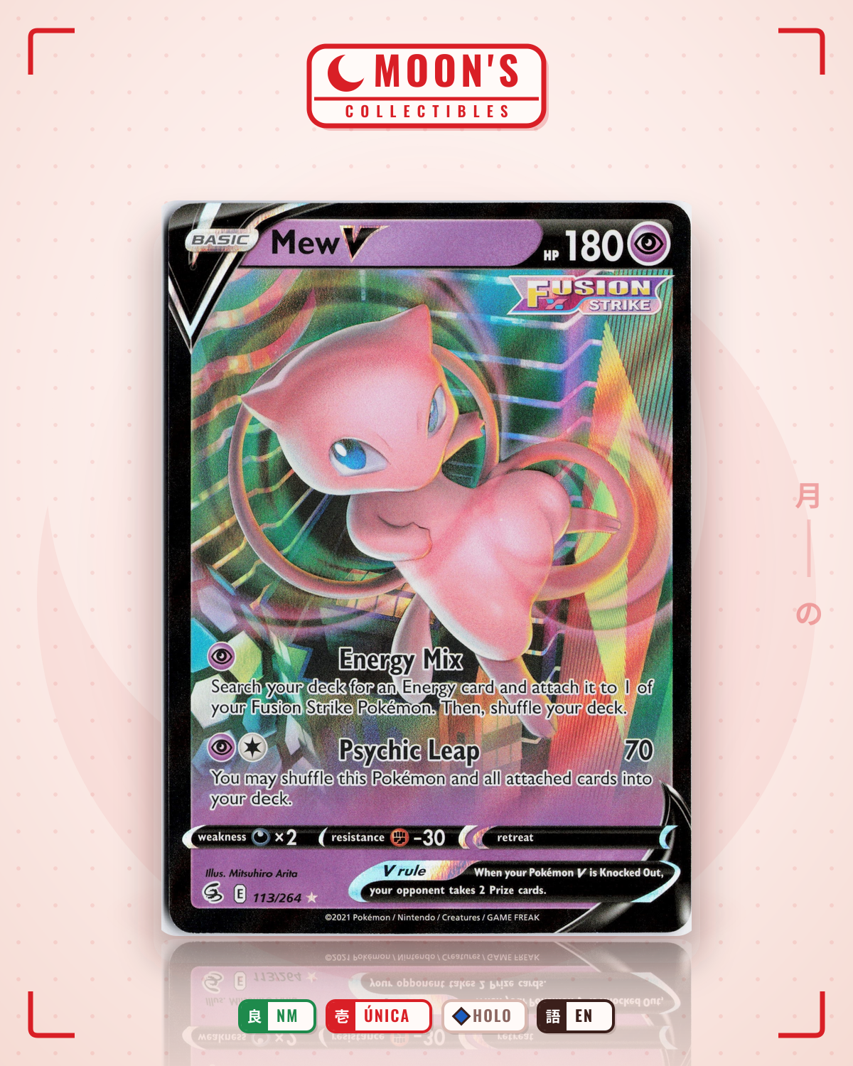Carta Pokémon Mew V · Fusion Strike #113/264 (NM) — pieza única en Moon's Collectibles México