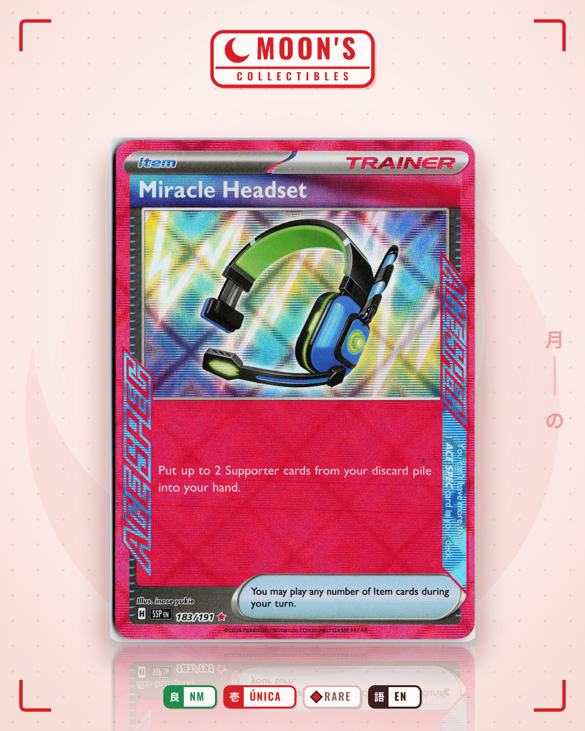 Carta Pokémon Miracle Headset · Surging Sparks #183/191 (NM) — pieza única en Moon's Collectibles México