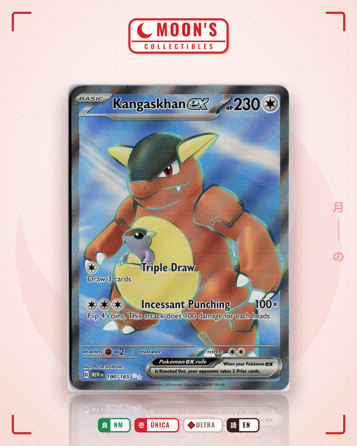 Carta Pokémon Kangaskhan ex · 151 #190/165 (NM) — pieza única en Moon's Collectibles México