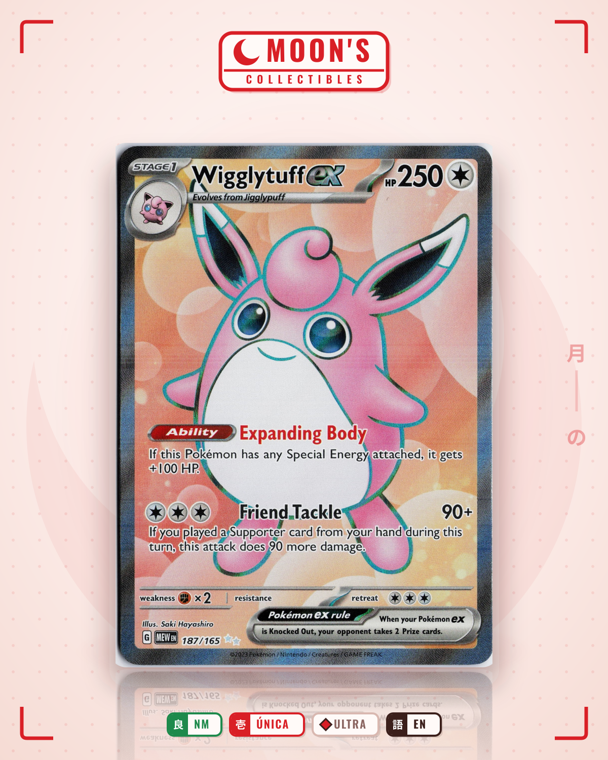 Carta Pokémon Wigglytuff ex · 151 #187/165 (NM) — pieza única en Moon's Collectibles México
