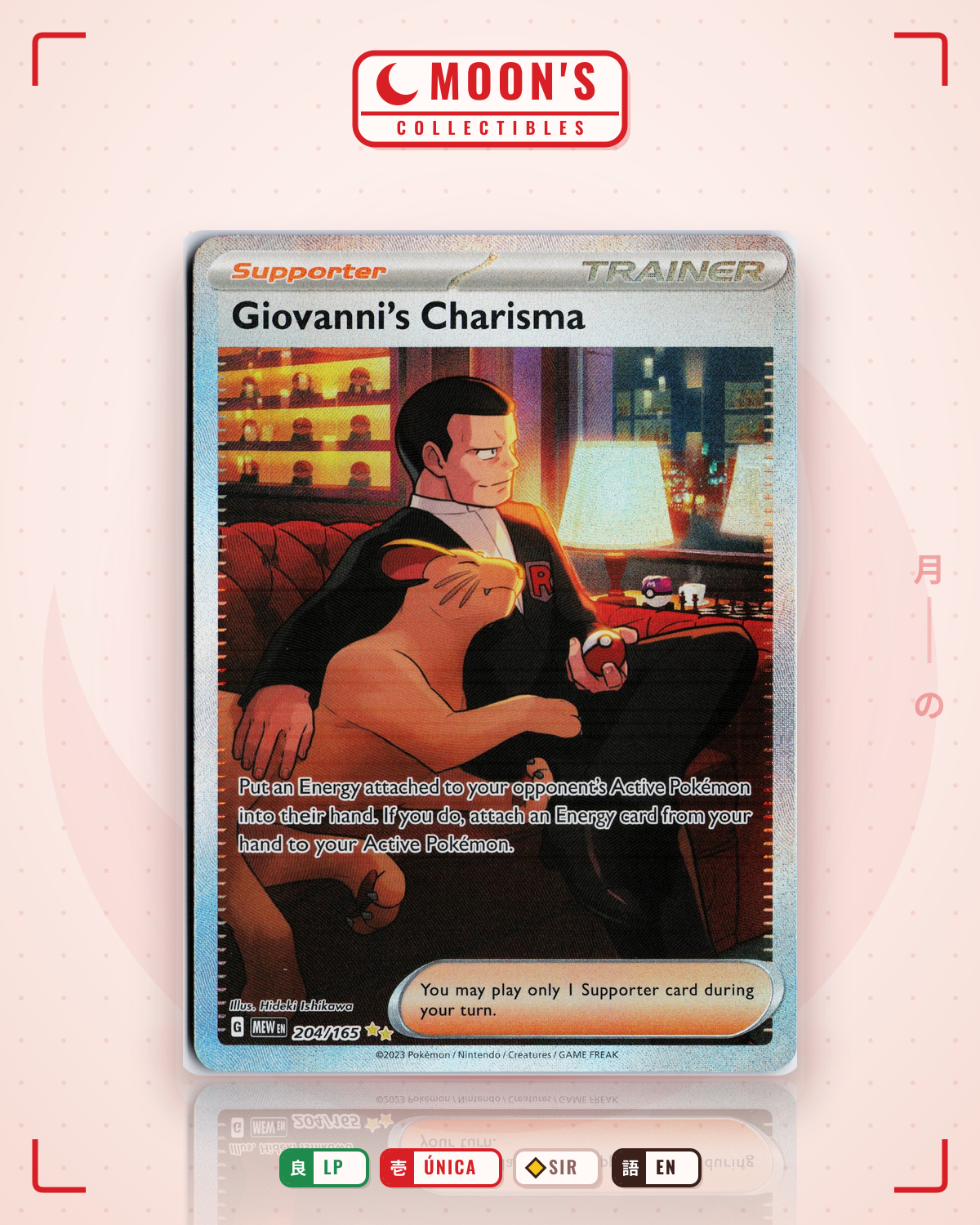 Carta Pokémon Giovanni's Charisma · 151 #204/165 (LP) — pieza única en Moon's Collectibles México