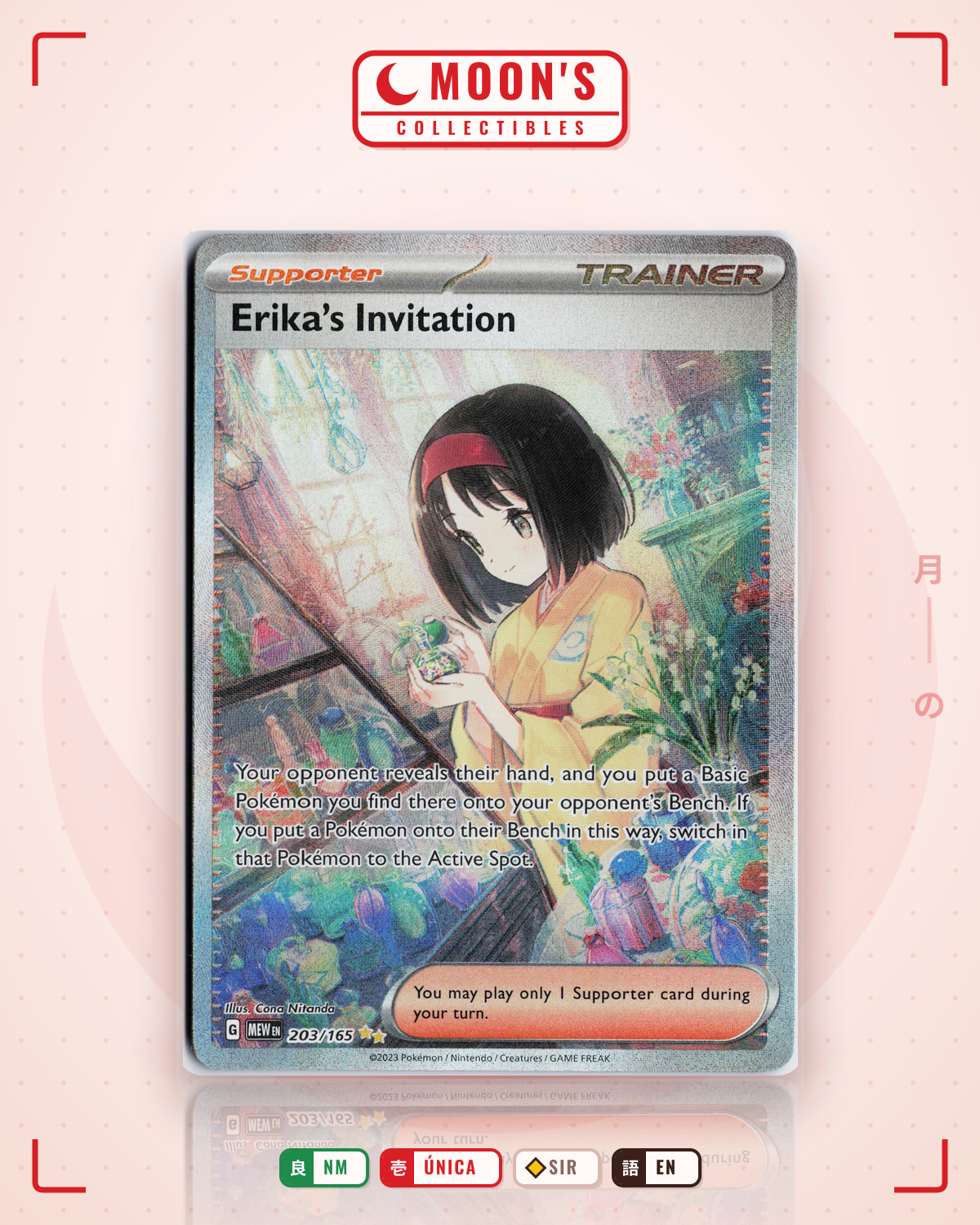 Carta Pokémon Erika's Invitation · 151 #203/165 (NM) — pieza única en Moon's Collectibles México