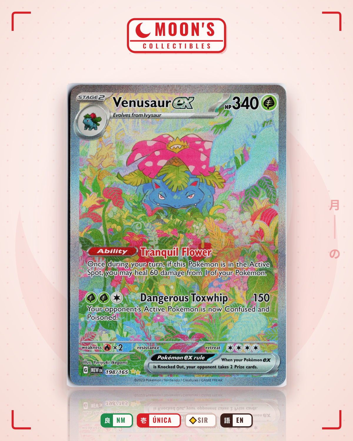 Carta Pokémon Venusaur ex · 151 #198/165 (NM) — pieza única en Moon's Collectibles México