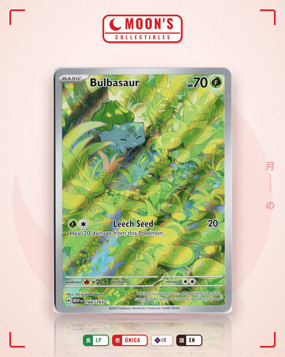 Carta Pokémon Bulbasaur · 151 #166/165 (LP) — pieza única en Moon's Collectibles México