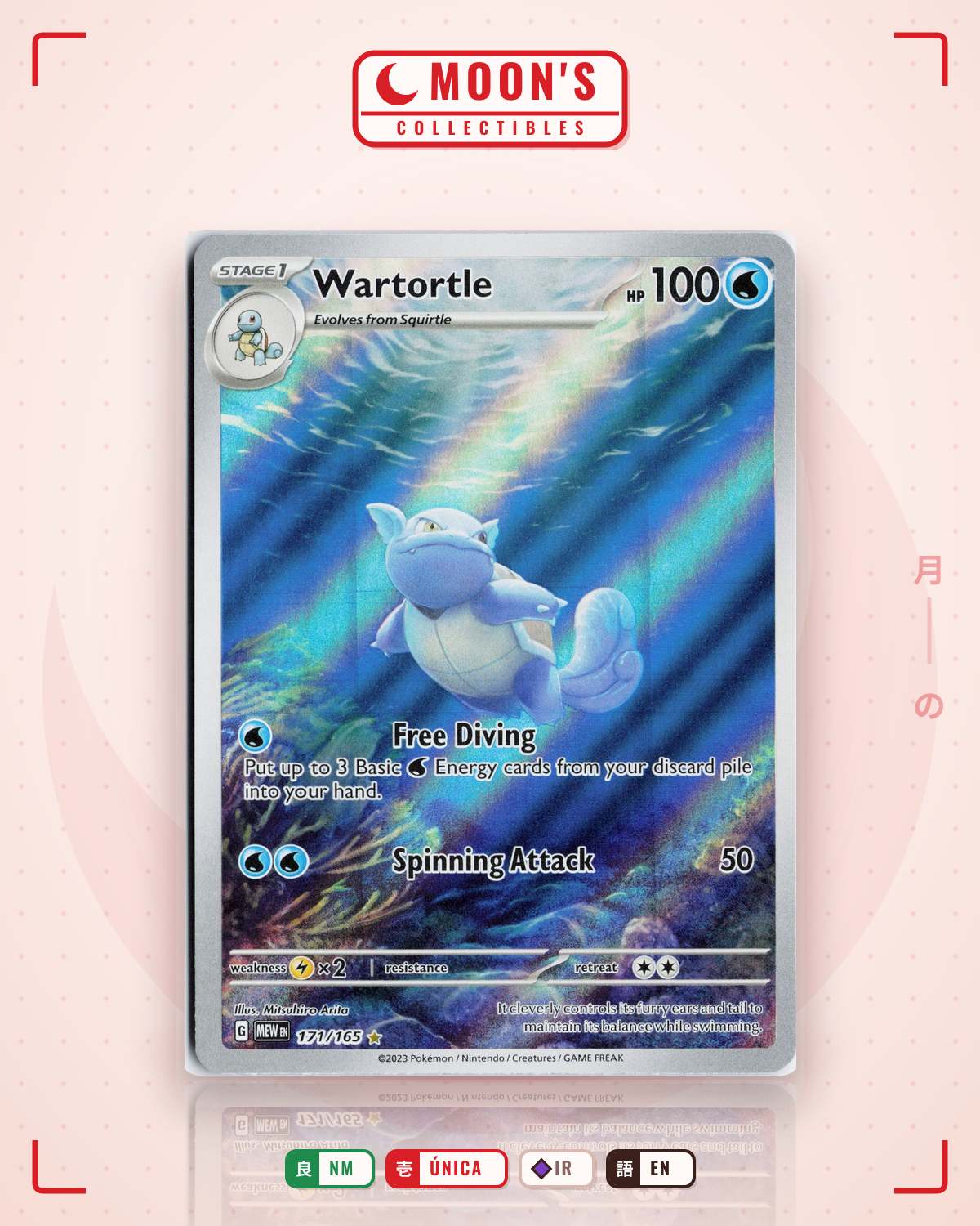 Carta Pokémon Wartortle · 151 #171/165 (NM) — pieza única en Moon's Collectibles México