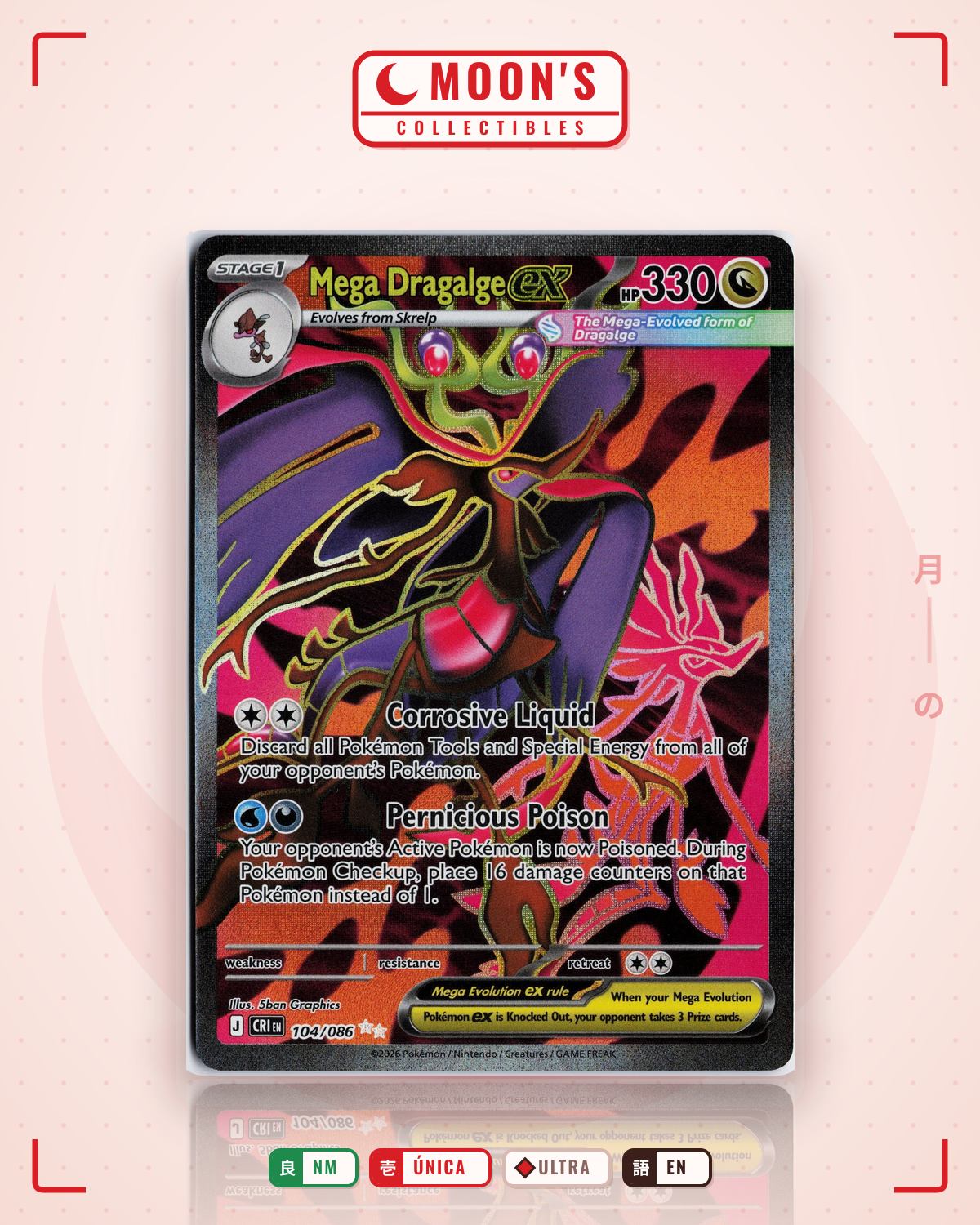 Carta Pokémon Mega Dragalge ex · Chaos Rising #104/086 (NM) — pieza única en Moon's Collectibles México