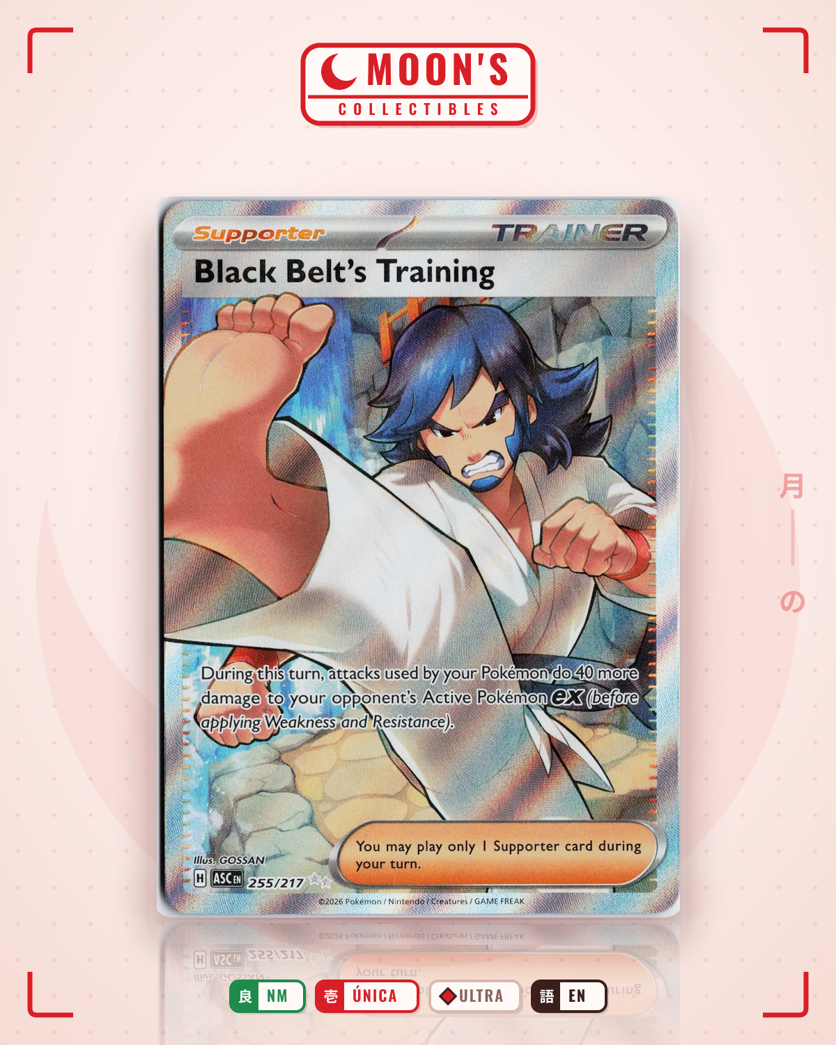 Carta Pokémon Black Belt's Training · Ascended Heroes #255/217 (NM) — pieza única en Moon's Collectibles México