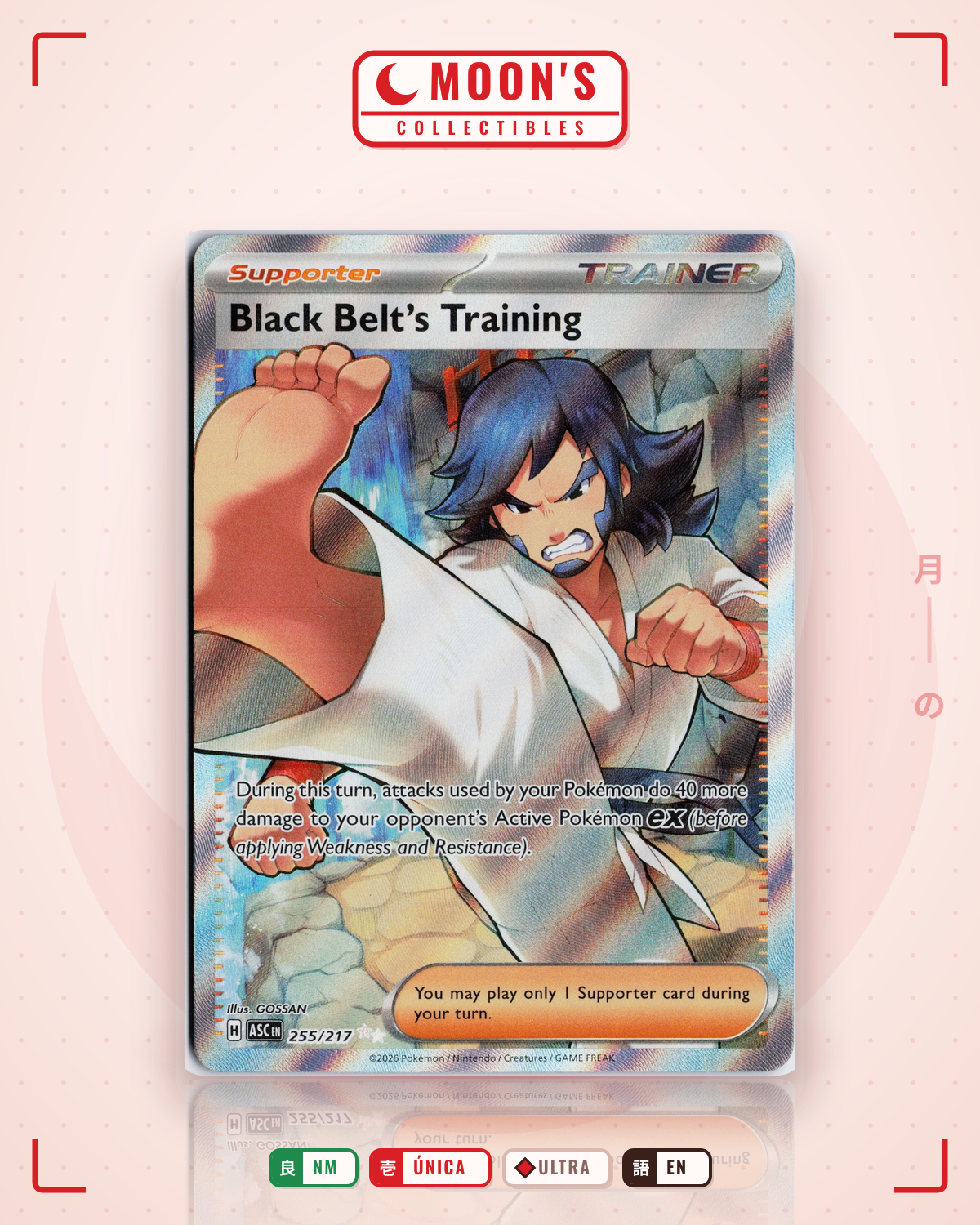 Carta Pokémon Black Belt's Training · Ascended Heroes #255/217 (NM) — pieza única en Moon's Collectibles México