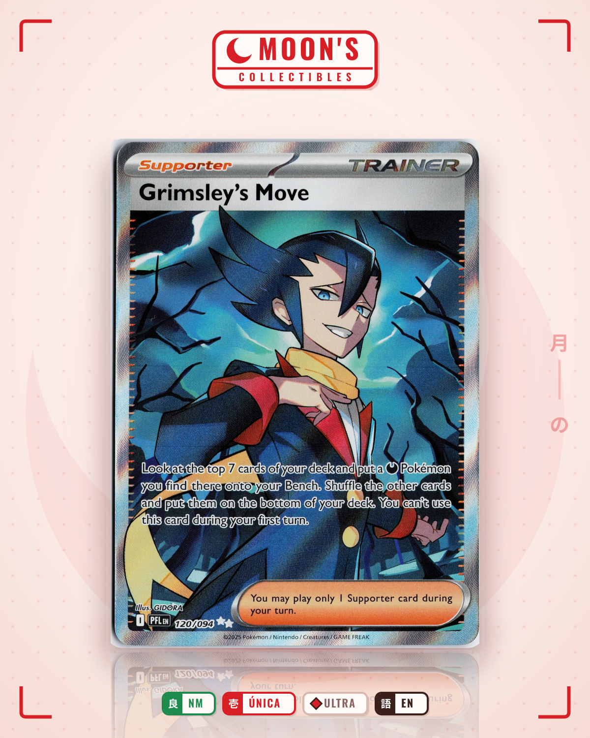 Carta Pokémon Grimsley's Move · Phantasmal Flames #120/094 (NM) — pieza única en Moon's Collectibles México