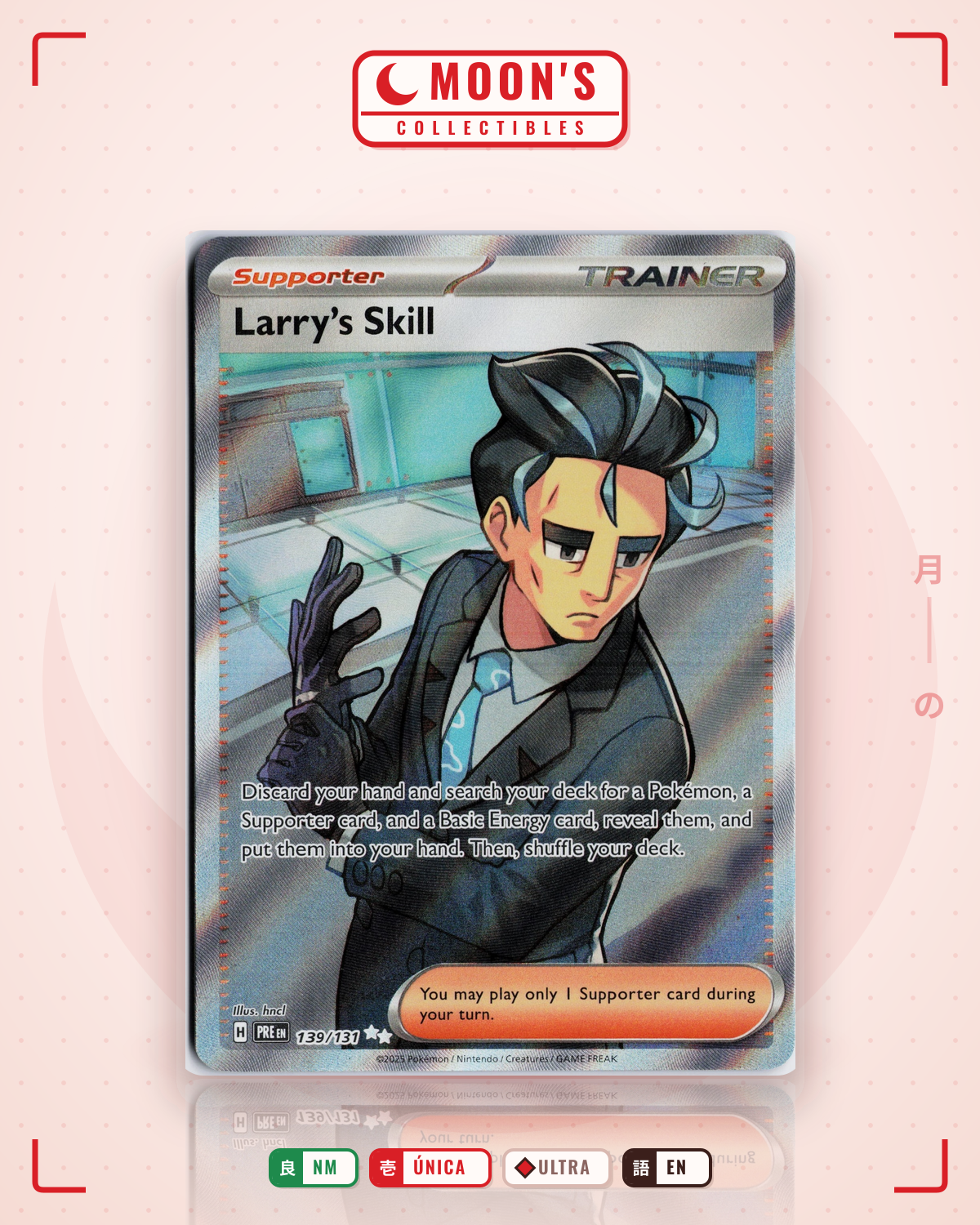 Carta Pokémon Larry's Skill · Prismatic Evolutions #139/131 (NM) — pieza única en Moon's Collectibles México