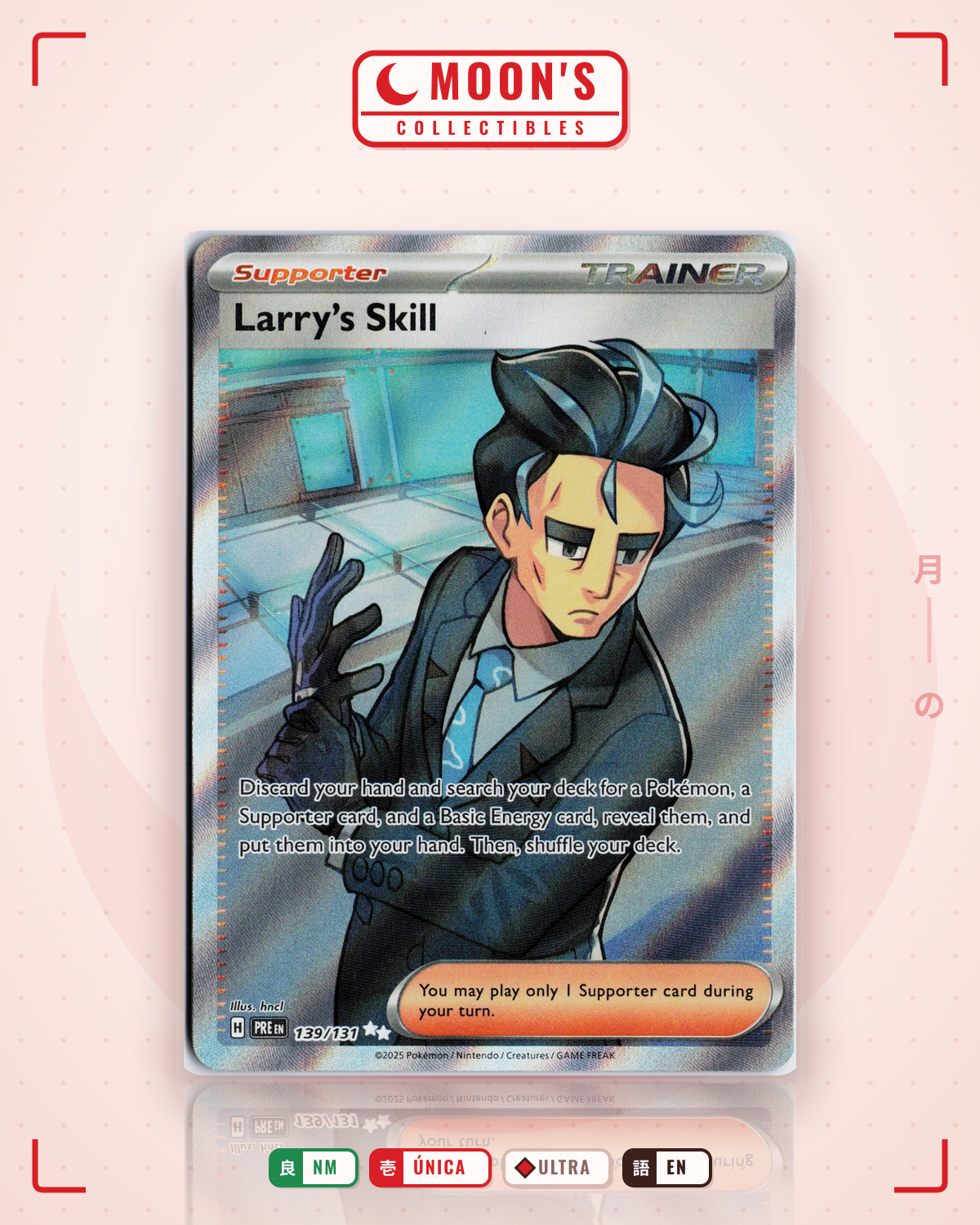 Carta Pokémon Larry's Skill · Prismatic Evolutions #139/131 (NM) — pieza única en Moon's Collectibles México