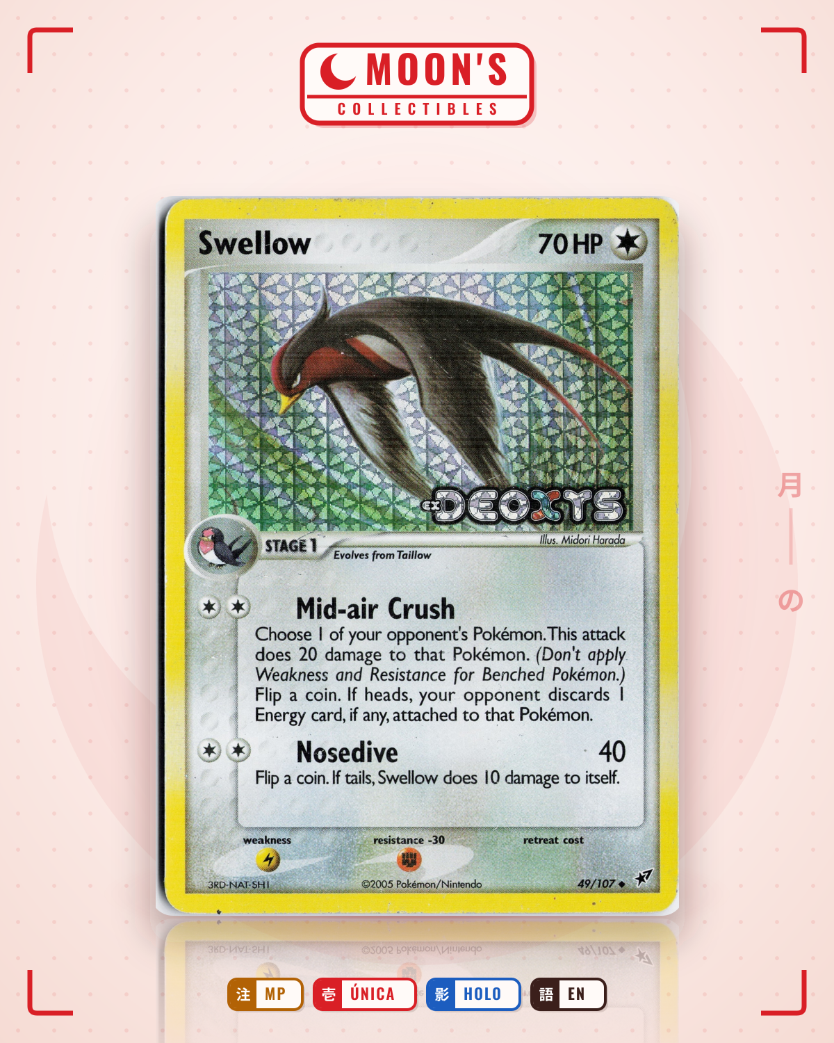 Carta Pokémon Swellow · Deoxys #49/107 (MP) — pieza única en Moon's Collectibles México