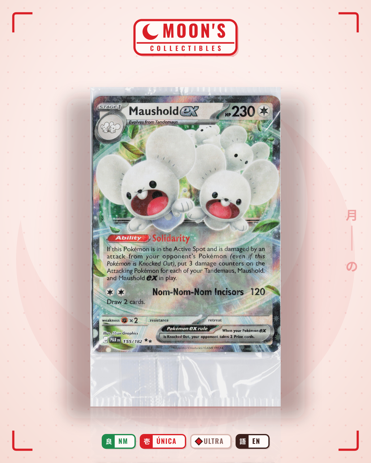 Carta Pokémon Maushold ex · Paradox Rift #155/182 (NM) — pieza única en Moon's Collectibles México