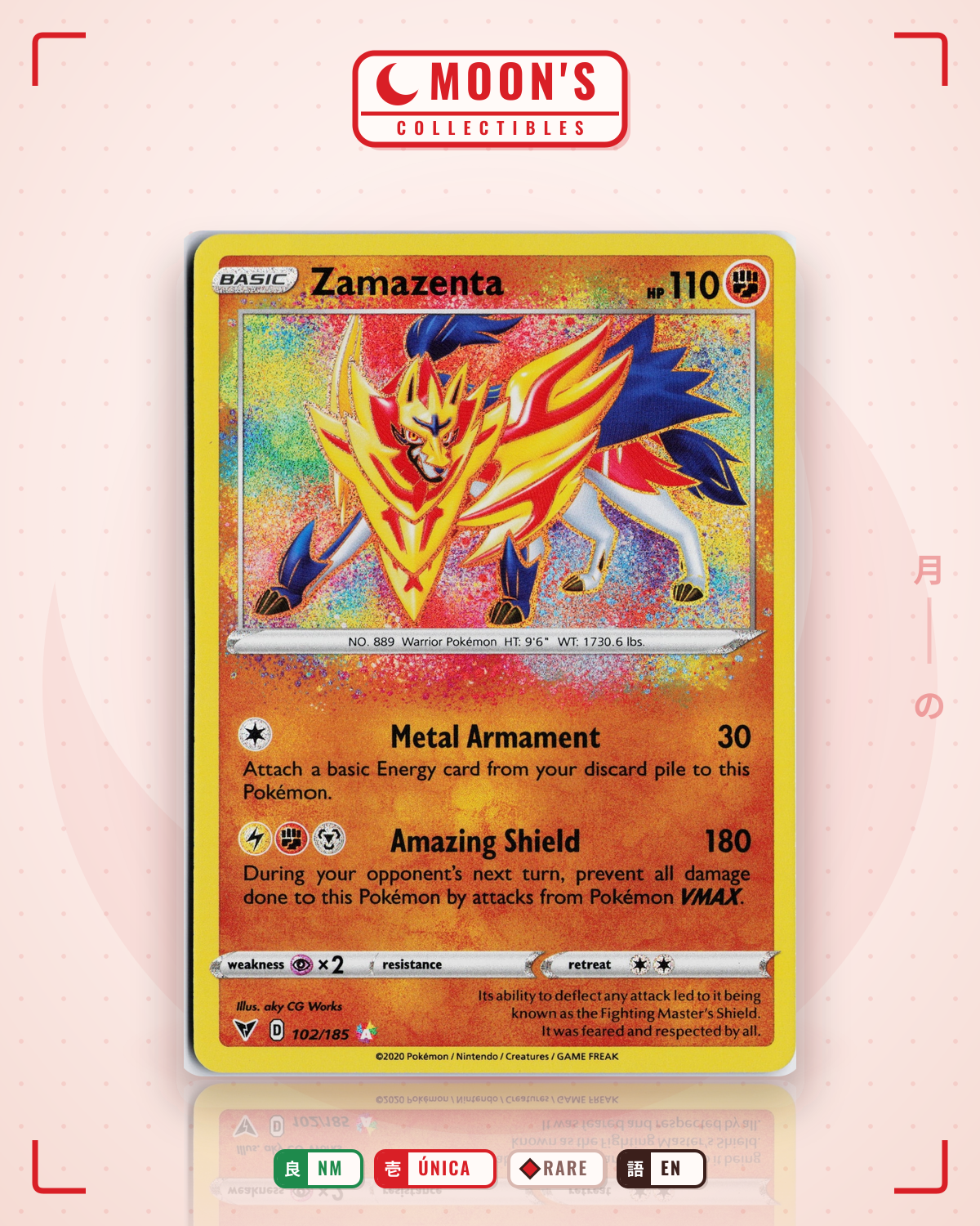 Carta Pokémon Zamazenta · Vivid Voltage #102/185 (NM) — pieza única en Moon's Collectibles México