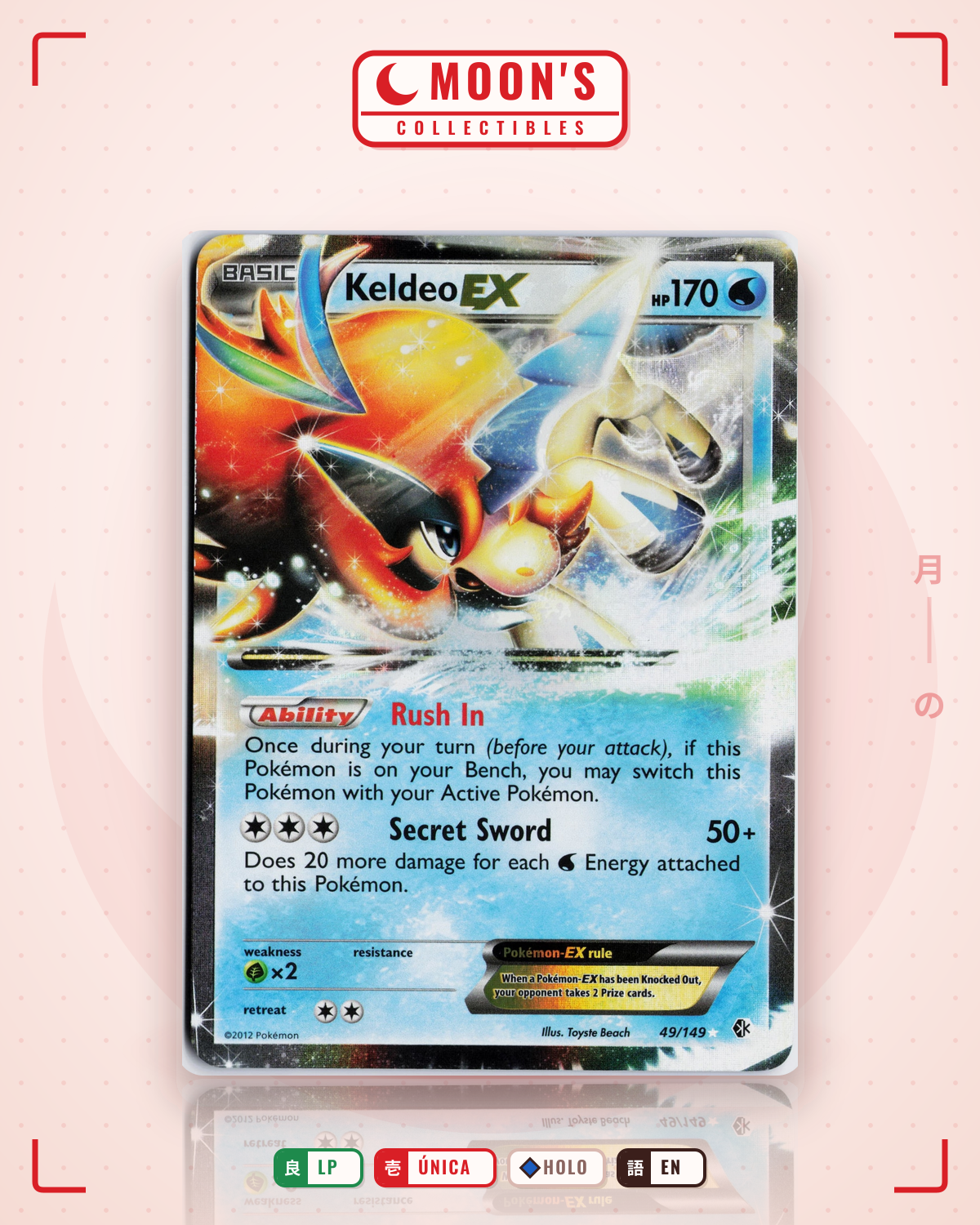 Carta Pokémon Keldeo-EX · Boundaries Crossed #49/149 (LP) — pieza única en Moon's Collectibles México