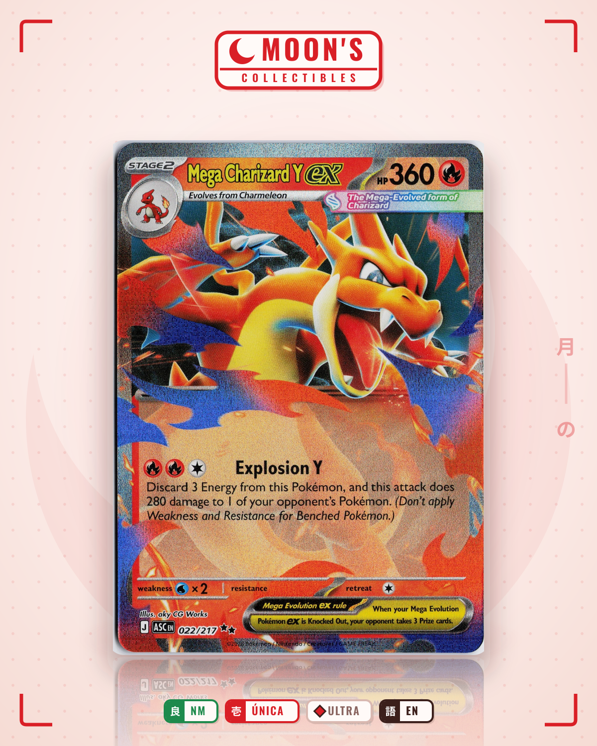 Carta Pokémon Mega Charizard Y ex · Ascended Heroes #022/217 (NM) — pieza única en Moon's Collectibles México