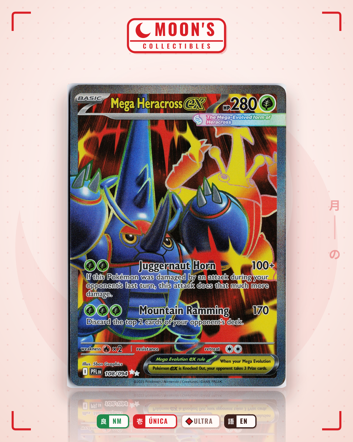 Carta Pokémon Mega Heracross ex · Phantasmal Flames #108/094 (NM) — pieza única en Moon's Collectibles México