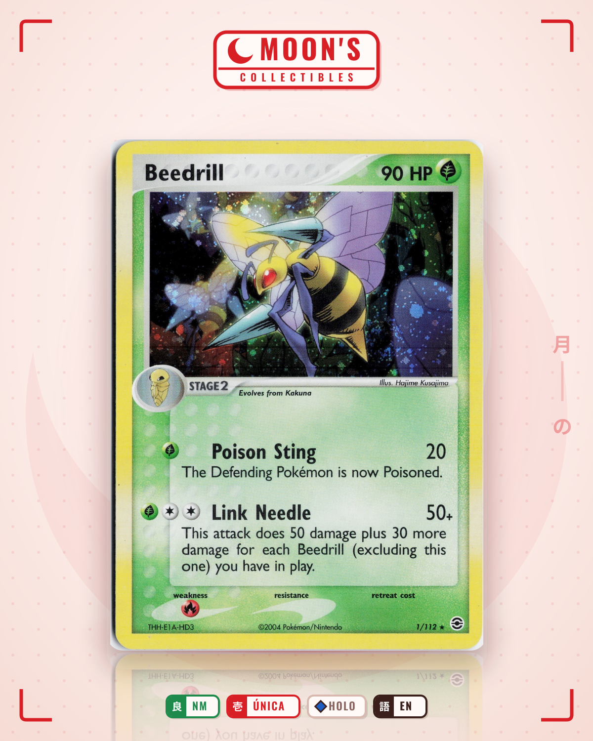 Carta Pokémon Beedrill · FireRed & LeafGreen #1/112 (NM) — pieza única en Moon's Collectibles México