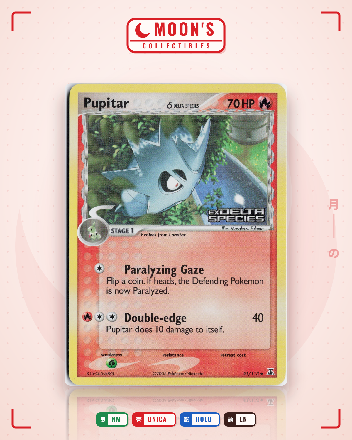 Carta Pokémon Pupitar δ · Delta Species #51/113 (NM) — pieza única en Moon's Collectibles México