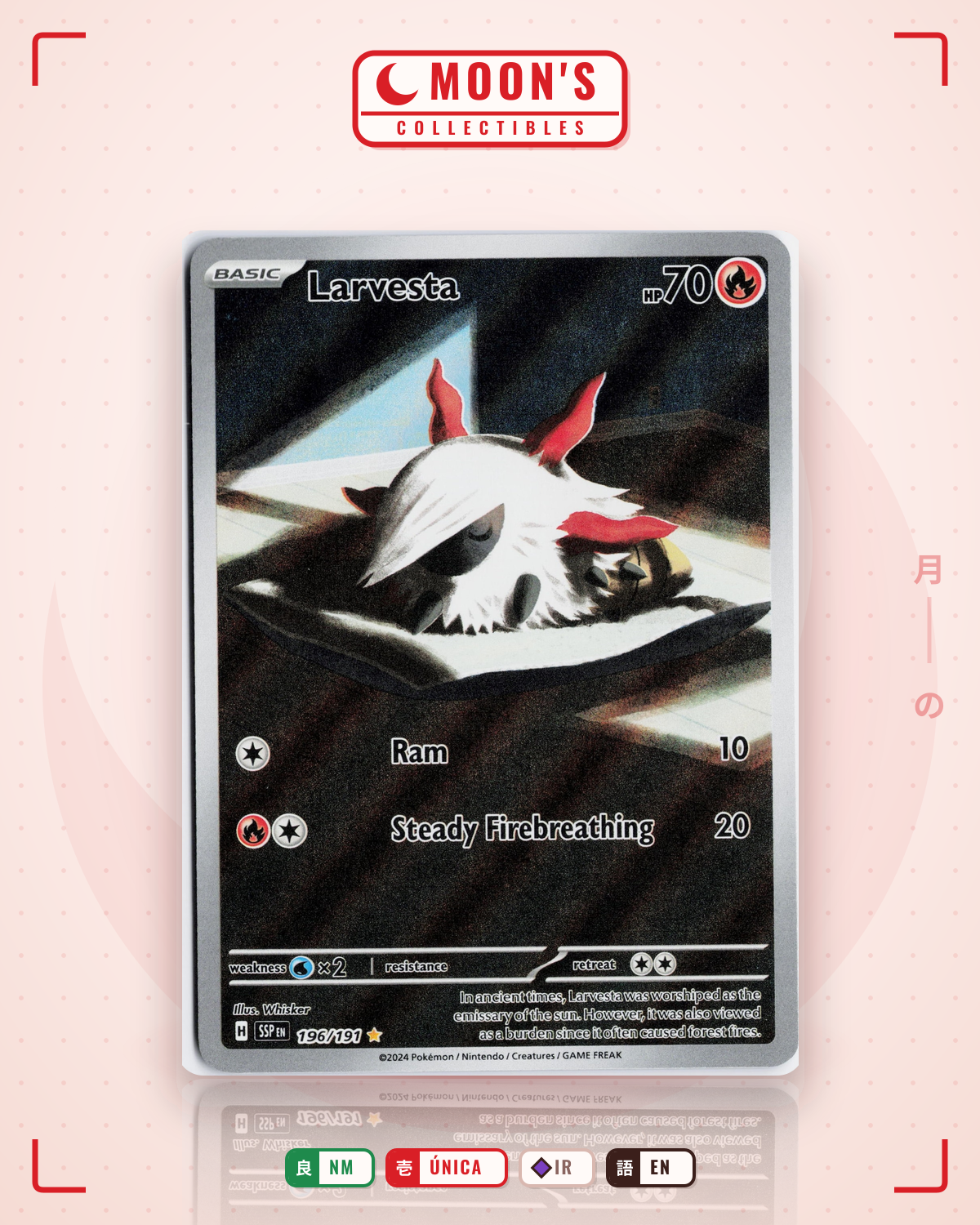 Carta Pokémon Larvesta · Surging Sparks #196/191 (NM) — pieza única en Moon's Collectibles México