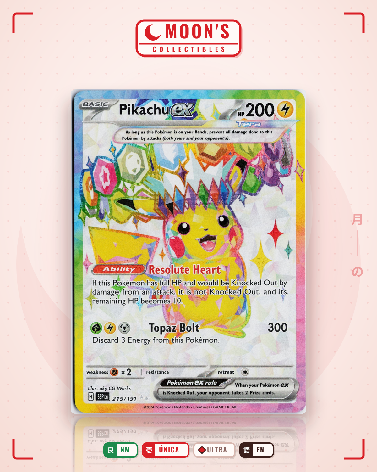Carta Pokémon Pikachu ex · Surging Sparks #219/191 (NM) — pieza única en Moon's Collectibles México