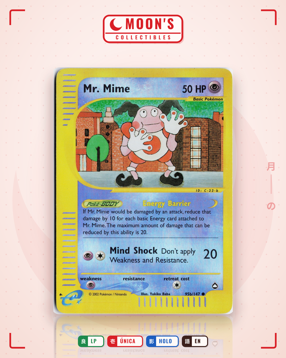 Carta Pokémon Mr. Mime · Aquapolis #95/147 (LP) — pieza única en Moon's Collectibles México