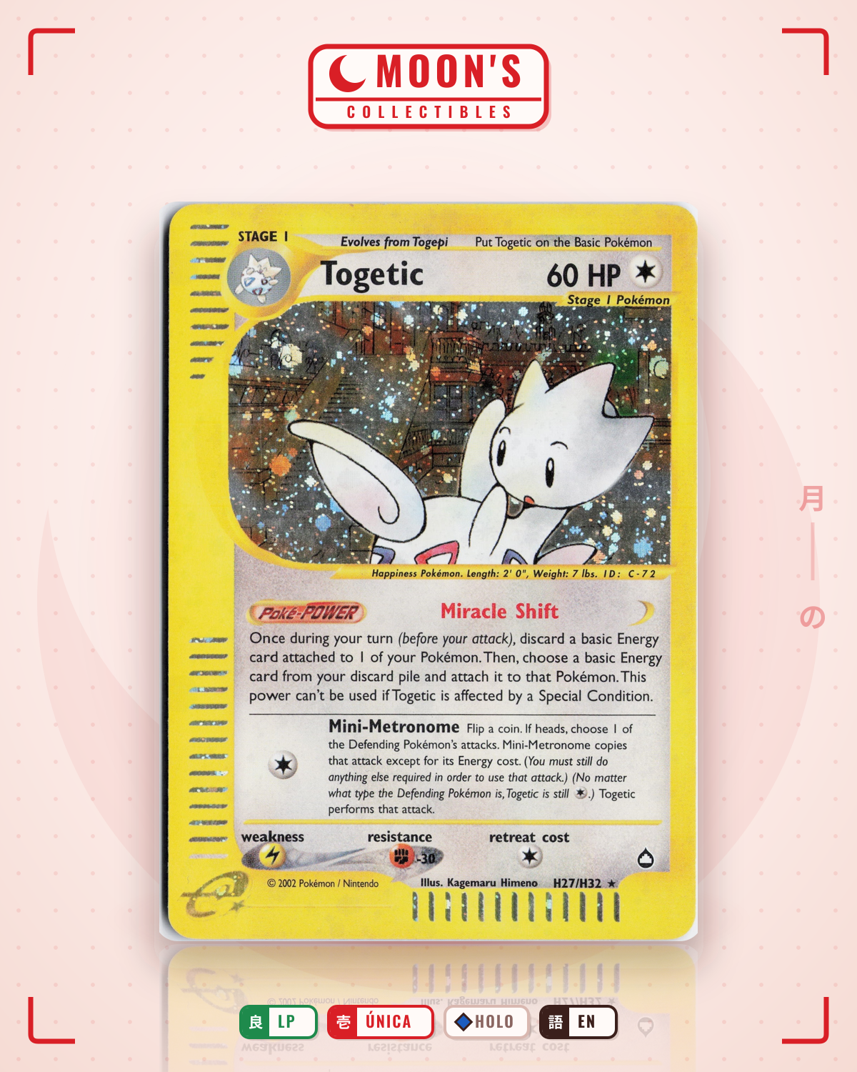 Carta Pokémon Togetic · Aquapolis #H27/H32 (LP) — pieza única en Moon's Collectibles México