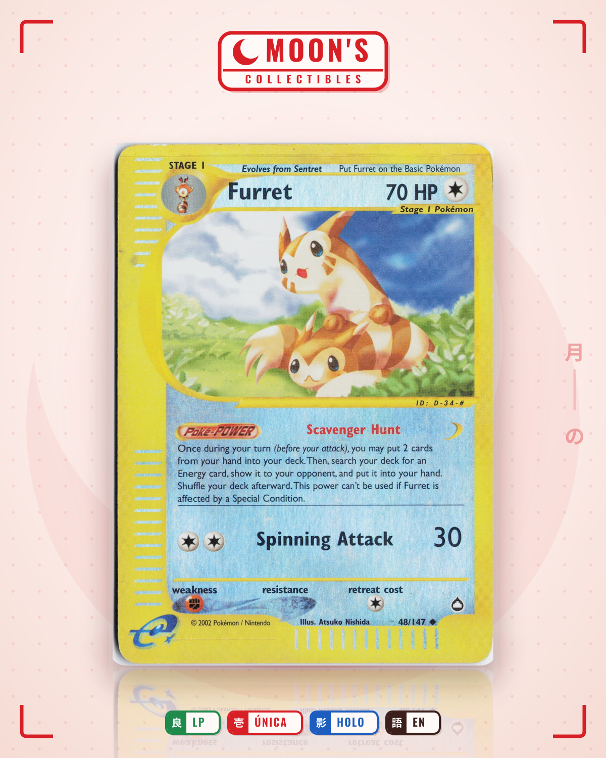 Carta Pokémon Furret · Aquapolis #48/147 (LP) — pieza única en Moon's Collectibles México