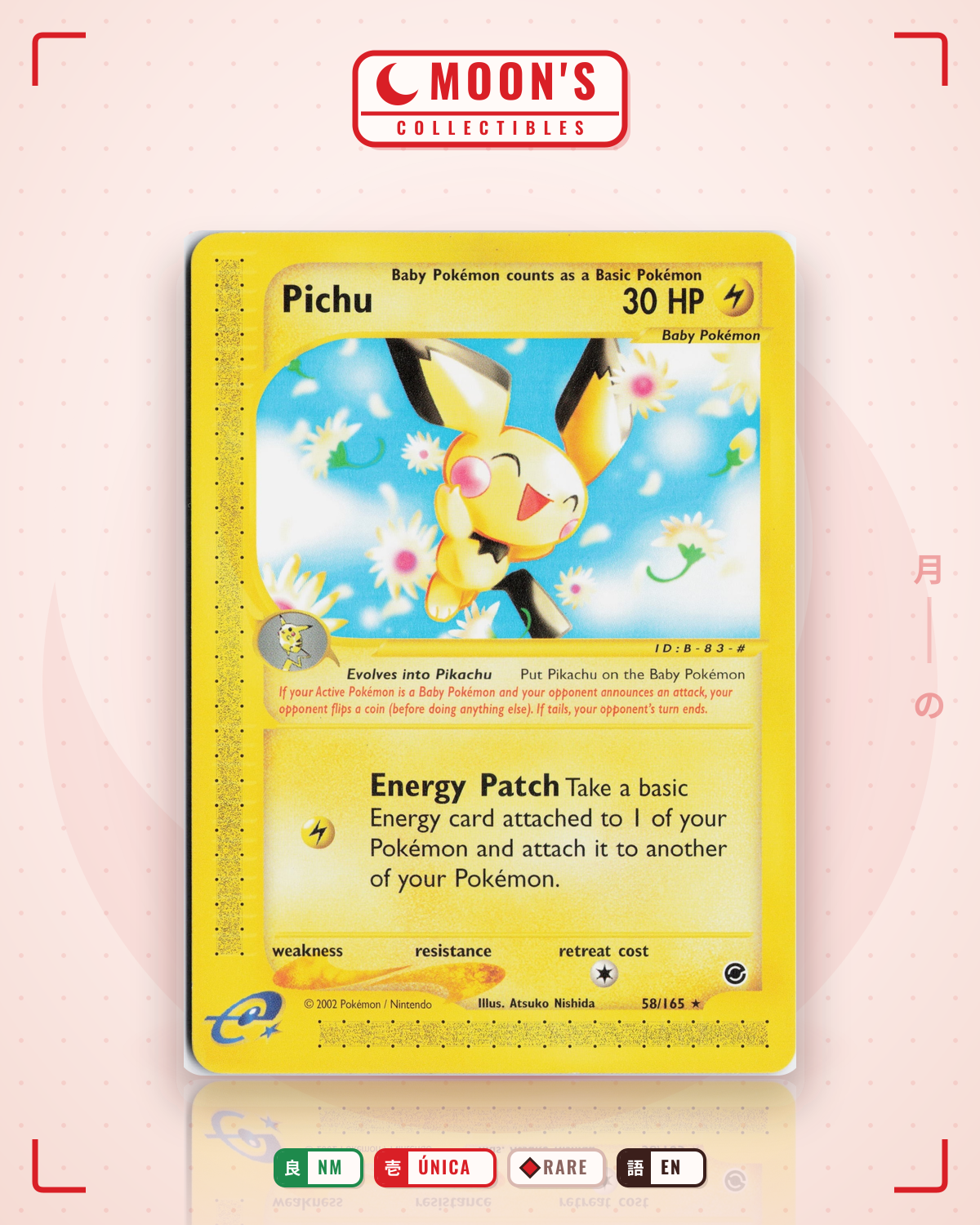 Carta Pokémon Pichu · Expedition Base Set #58/165 (NM) — pieza única en Moon's Collectibles México
