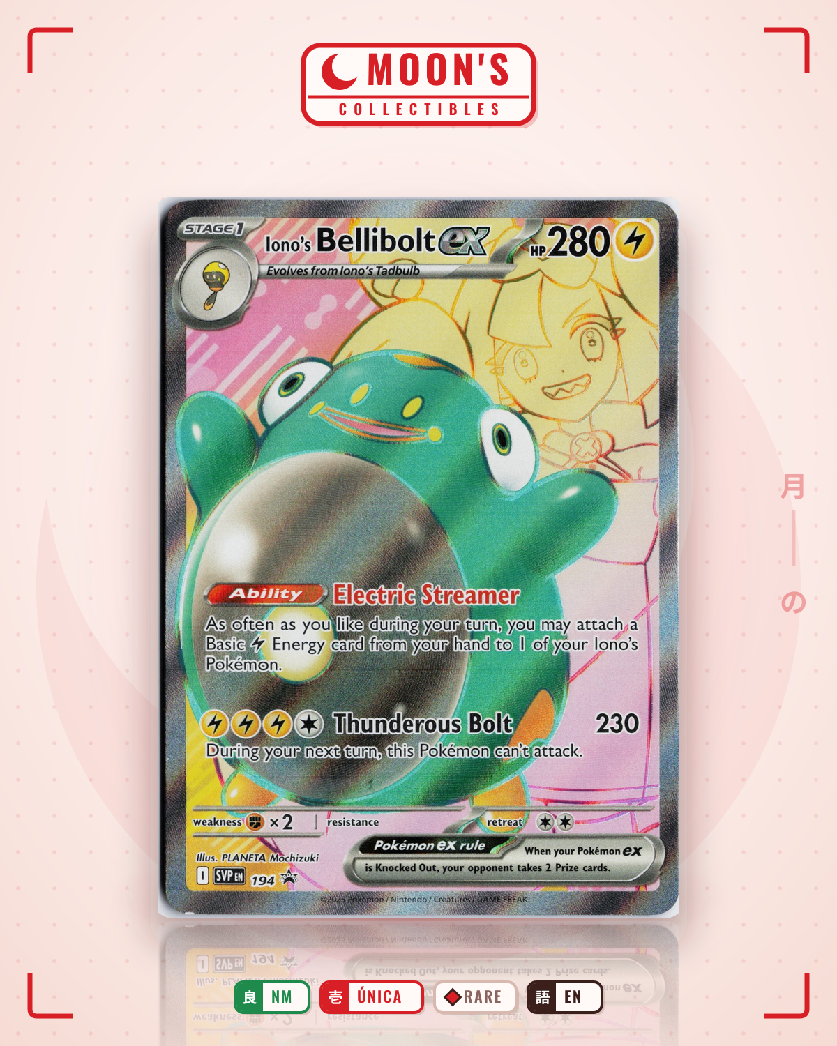 Carta Pokémon Iono's Bellibolt ex · Scarlet & Violet Black Star Promos #194 (NM) — pieza única en Moon's Collectibles México