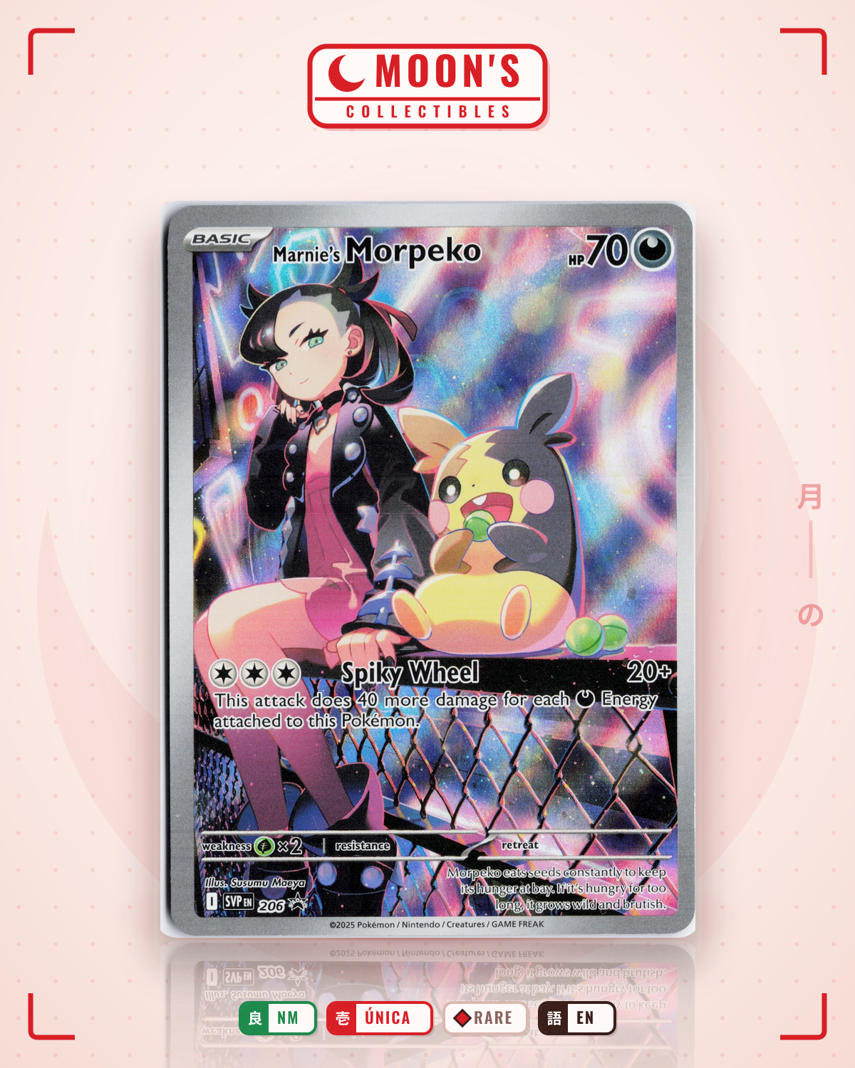 Carta Pokémon Marnie's Morpeko · Scarlet & Violet Black Star Promos #206 (NM) — pieza única en Moon's Collectibles México